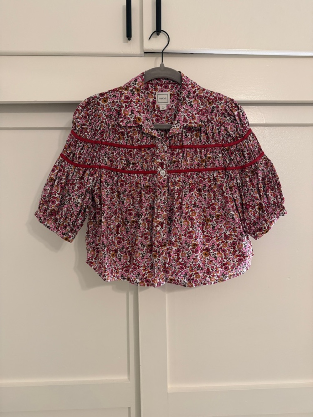Anthropologie Maeve Pink Floral Smocked Button-Up Blouse